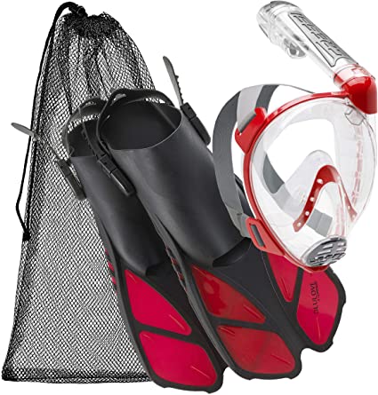 Cressi Italian Collection Full Face Snorkel Mask with Latest Dry Top Snorkel System, with Self-Adjustable Fin Perfect Snorkel Set for Traveling