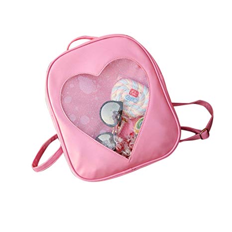 Ecurson Summer Candy Transparent Love Heart Shape Backpacks School Backpack Girls Bag (Pink)