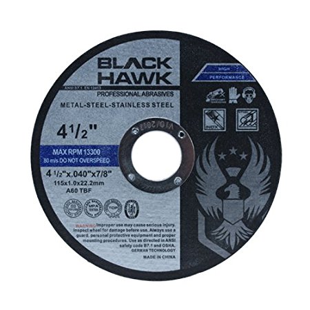 25 Pack Black Hawk 4-1/2" x .040 x 7/8" Arbor Metal & Stainless Steel Cut Off Wheels - Ultra Thin Discs