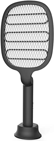 Night Cat Bug Zapper Racket with Attractive Purple Lamp Light and Foldable Handle Electric Fly Swatter Racquet Electronic Mosquito Killer with USB Rechargable 4000V