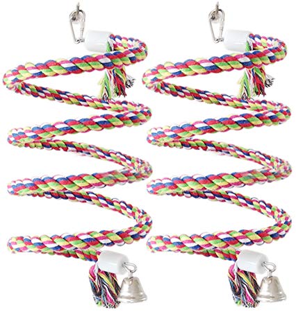 Fasmov 2 Pack 1/2-Inch by 63-Inch Rope Bungee Bird Toy Pure Natural Colorful Parrot Swing Toys with Bell