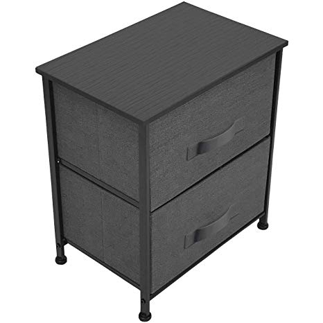 Sorbus Nightstand with 2 Drawers - Bedside Furniture & Accent End Table Chest for Home, Bedroom Accessories, Office, College Dorm, Steel Frame, Wood Top, Easy Pull Fabric Bins (Black/Charcoal)