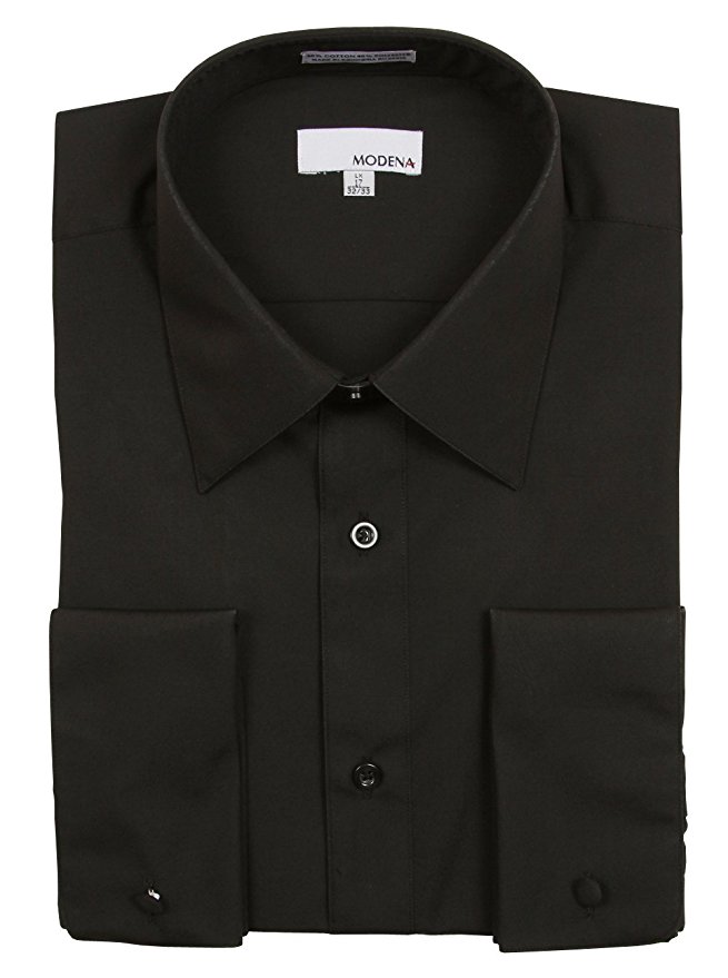 Modena Men's Regular Fit Solid Black French Cuff Dress Shirt - (ALL SIZES)