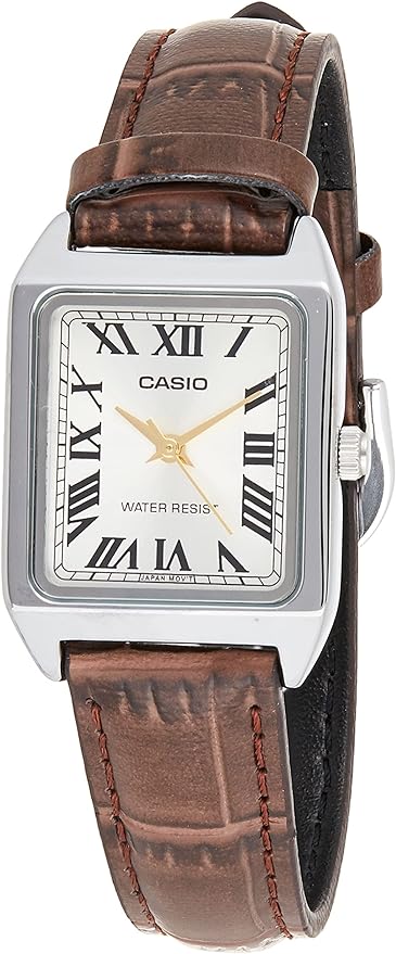 Casio LTP-V007L-9B Women's Rectangular Leather Strap Roman Gold Dial Dress Watch