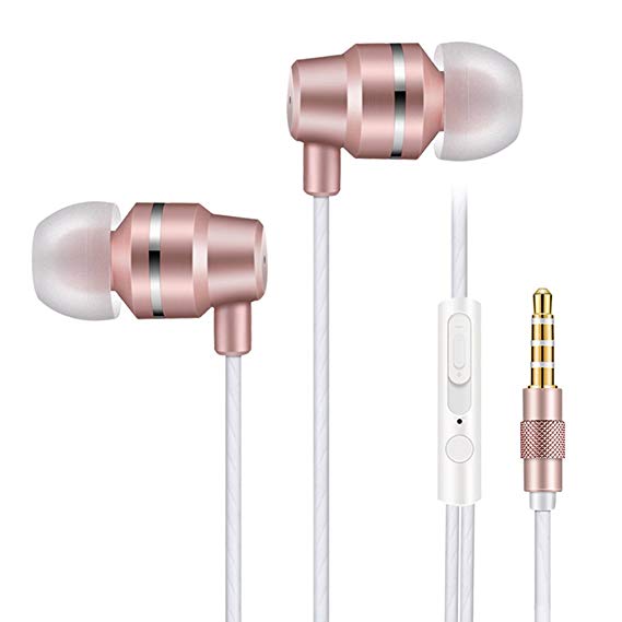 Vetung In ear Headphones wired earphones Bass Stereo Earbuds Noise cancelling Headsets with Microphone Button Control Volume control For iPhone iPad iPod Android Smartphones Mp3 Player Etc (Gold)