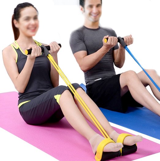Yonger Household Fitness Resistance Bands Foot Pedal Exerciser Bodybuilding Expander Latex Tube Elastic Pull Rope Training Equipment Yoga Crunches Abdomen Waist Arm Leg Tummy Stretching Slimming
