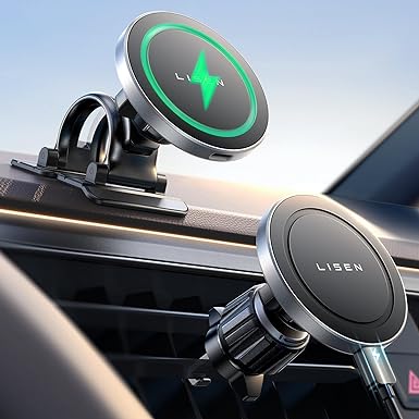 LISEN for Magsafe Car Mount Charger 15W Wireless Car Charger for iPhone [Powerful Magnets] Magnetic Car Phone Holder Mount Wireless Charging for Magsafe Charger Fits iPhone 15 14 Magsafe Accessories