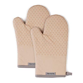 KitchenAid Asteroid Cotton Oven Mitts with Silicone Grip, Set of 2, Beige