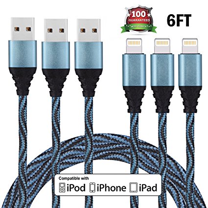 Xcords iPhone Charger Cable, 6FT Extra Long Lightning Cable,Braided Charging Cord for iPhone X 8 8 Plus 7 7 Plus 6 6S 6 Plus 5S SE iPod iPad Mini Air Pro--Blue