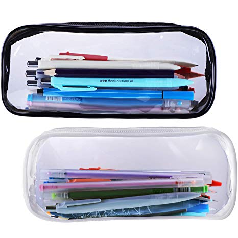 Tatuo Clear Pencil Case Makeup Pouch Big Capacity Bags with Zipper for Stationery Cosmetics Storage, Black and White (2 Pieces)