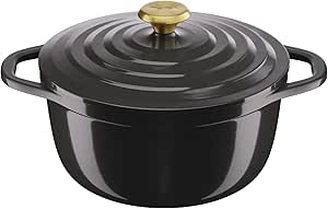 Tefal Air Cocotte ronde 24 cm, Capacité 4,7 L, Fonte d'aluminium légère, Revêtement céramique sûr, Couvercle à condensation, Compatible four et induction, Gris E2554604