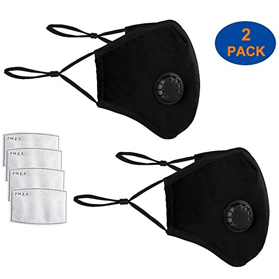 N95 Dust Mask 2 Pack - Washable Cotton Respirator Mouth Masks Activated Carbon Filtration Multi-Layer Protection from Pollution Pollen Allergy PM2.5 Face Mask for Men Women Kids with 4 Filter