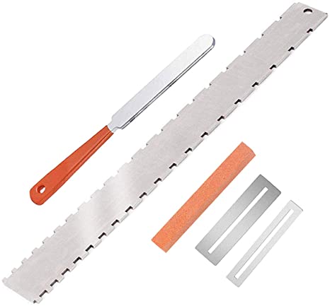 TIMESETL 5 Pack Guitar Luthier Tool Included Guitar Fret Crowning Dressing File, Stainless Steel Guitar Neck Notched Straight Edge, 2 Fingerboard Guards Protectors and Grinding Stone for Guitar, Bass,