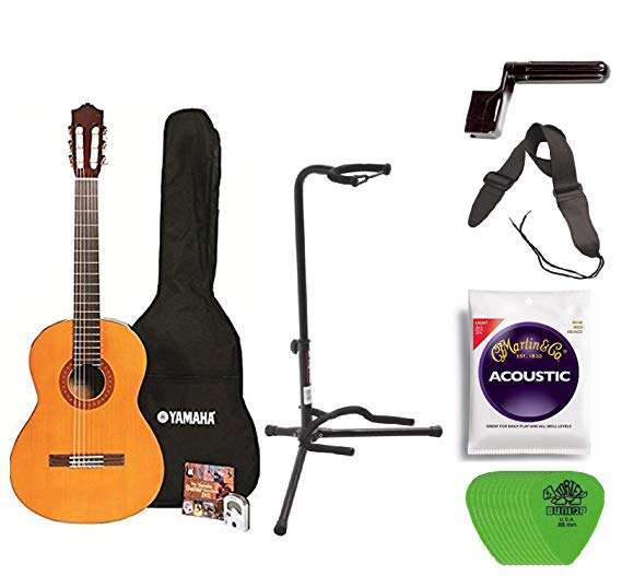 Yamaha C40 Full Size Nylon String Classical Guitar with Gig Bag Digital Tuner Guitar Stand, Yamaha Strings, String Winder, Strap and Picks