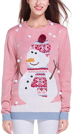 Women's Christmas Reindeer Themed Knitted Holiday Sweater Girl Pullover
