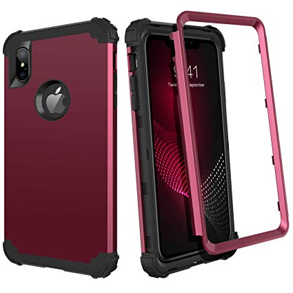 iPhone Xs Max Case, BENTOBEN iPhone Xs Max Girly Phone Cases 3 in 1 Hybrid Heavy Duty Shockproof Anti-Scratch Full Body Soft Bumper Protective Phone Cover for Apple iPhone Xs Max 2018, Wine Red