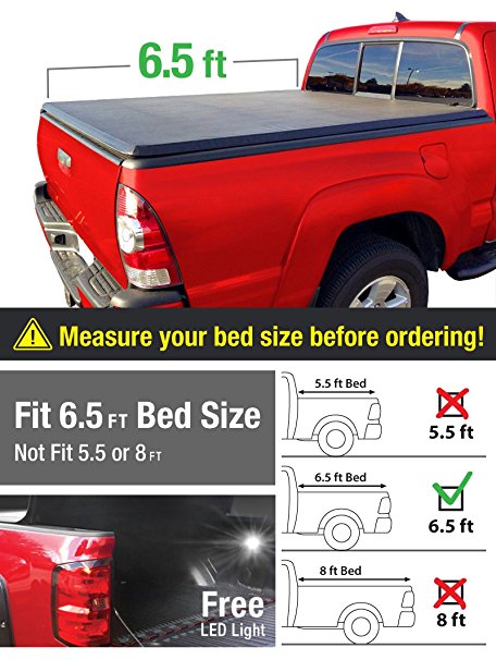 Premium TCF371042 Tri-Fold Tonneau Bed Cover Fits 2015-2017 F-150 6.5' Standard Bed