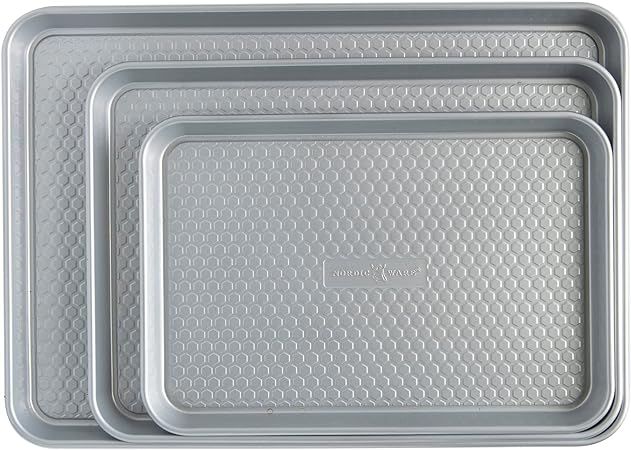 Nordic Ware Honeycomb Embossed Nonstick Baking Sheets, Silver, 3-Pans