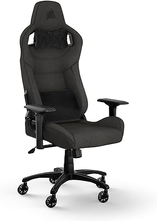 Corsair T3 RUSH Fabric Gaming Chair (2023) – Racing-Inspired Design – Soft Fabric Exterior – Padded Neck Cushion – Memory Foam Lumbar Support – Adjustable Seat Height – Charcoal