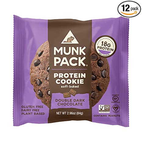 Munk Pack Double Dark Chocolate Protein Cookie with 18 Grams of Protein | Soft Baked | Vegan | Gluten, Dairy and Soy Free | 12 Pack