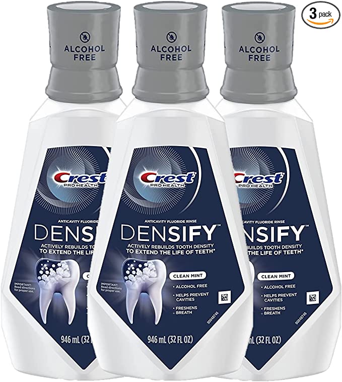 Crest Pro Health Densify Fluoride Mouthwash, Alcohol Free, Cavity Prevention, Strengthens Tooth Enamel, Clean Mint 32 fl oz (Pack of 3)