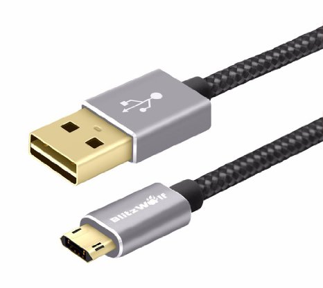 Reversible Braided Micro USB Cable, BlitzWolf 3ft Double Sided Plugable USB Micro B Charger and Data Cord for Android Phone, Samsung Galaxy S6 Edge, Note 5 Edge, HTC M9, Xperia Z3 Z2, Moto X (Black)