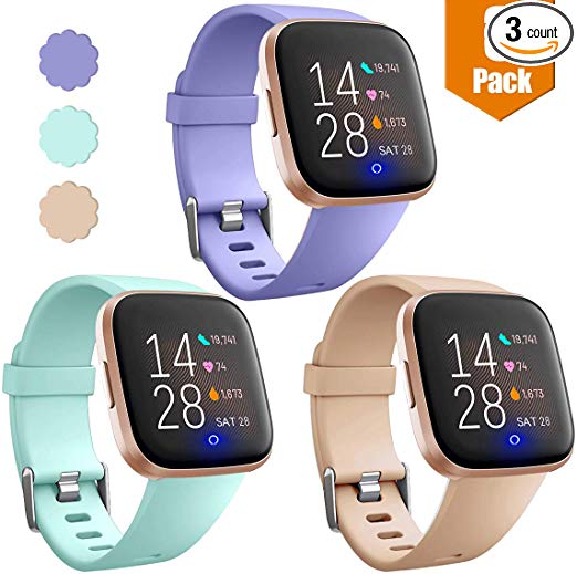 Maledan Replacement Bands for Fitbit Versa/Versa 2/Versa Lite Edition/Versa Special Edition, Waterproof Accessories Sport Band for Fitbit Versa Smart Watch Women Men, 3-Pack, Large Small