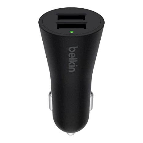 Belkin 4.8 Amp/24W Dual USB Car Charger IEC Chipset Smart Charging for Apple & Android Devices - Black