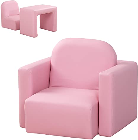 HOMCOM Conjunto 2 en 1 Sillón Infantil Multifuncional Convertible en Silla y Mesa para Niños de  3 Años 33x35x41 cm Rosa