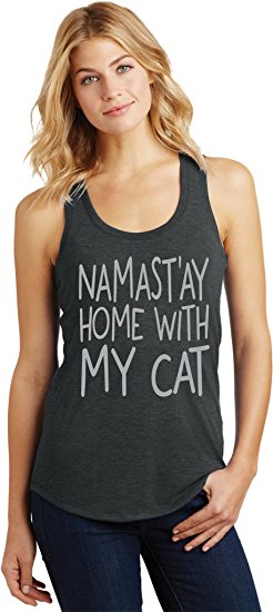 Buy Cool Shirts Ladies Funny Namast'ay Home With My Cat Racerback Tanktop