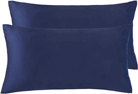 NTBAY Zippered Satin Pillowcases, Super Soft and Luxury King Pillow Cases Set of 2, Navy Blue