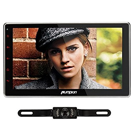 Pumpkin 10.1 inch Touchscreen 1024600 Quad Core 2 Din Android 5.1 Car DVD Player Adjustable Viewing Angle Touchscreen GPS Navigation with Backup Camera Support 3G/Wifi/DVR/OBD2/Mirror Link/SW Control