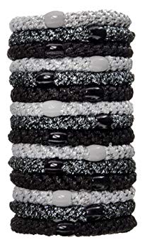 L. Erickson Grab & Go Ponytail Holder, Black Metallic, Set of Fifteen - Exceptionally Secure with Gentle Hold