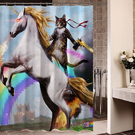 Funny cat shower curtain 100% Polyester Waterproof 72” x 72”