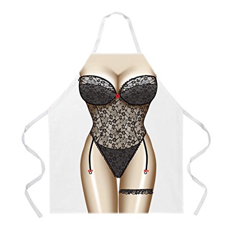 Attitude Aprons Fully Adjustable Black Lingerie Apron, White, One Size Fits Most