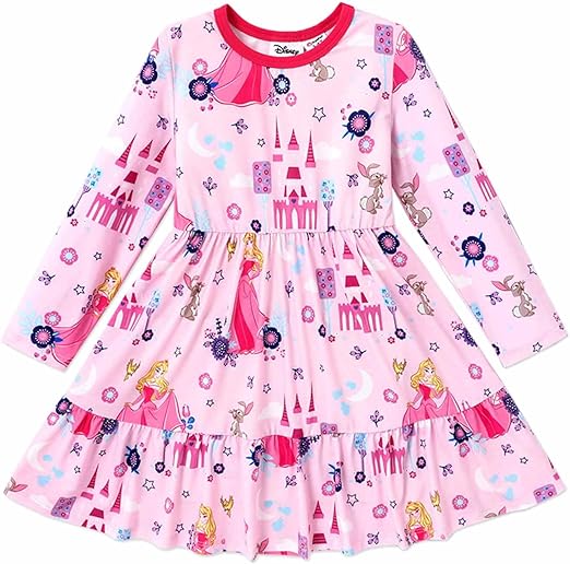 Disney Princess Toddler Girl Dress Character Print Long Sleeve Playwear Dress A Line Fall Winter Outfit 2-6 Years