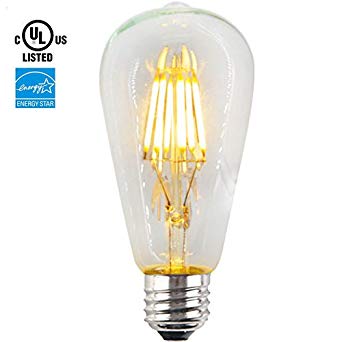 ZZ Lighting 6W LED Dimmable Filament Vintage Edison Light Bulb 60W Incandescent Bulb Equivalent 2700K 480LM E26 Base(6W,1Pack)