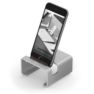 elago® M3 Stand [Silver / Authentic Walnut] - [Premium Aluminum][Hybrid Design][Optimal Angle] - for all iPhones, iPad Mini, Galaxy and other Smartphones