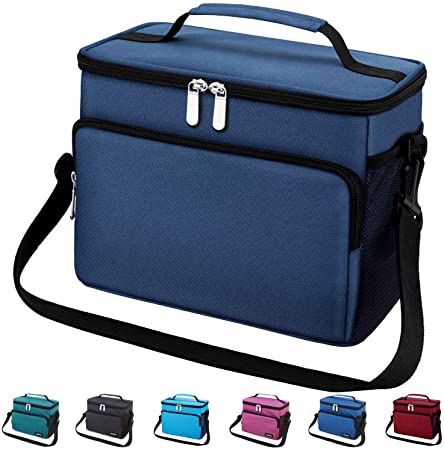 Leakproof Reusable Insulated Cooler Lunch Bag - Office Work School Picnic Hiking Beach Lunch Box Organizer with Adjustable Shoulder Strap for Women,Men and Kids-Navy