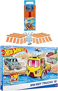 Bundle of Hot Wheels Track Builder Straight Track Set, 37 Component Parts & 1:64 Scale Toy Car (Amazon Exclusive)   Hot Wheels Set of 10 Toy Trucks in 1:64 Scale (Styles May Vary)