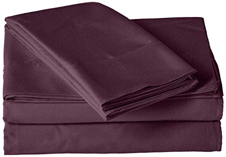 Home Basics Ultra Soft Brushed 4 Piece Microfiber 90GSM Sheet Set - Hypoallergenic, Twin, Eggplant