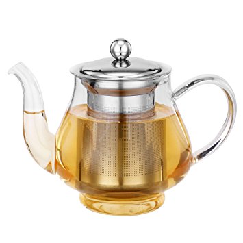 VonShef 750ml Glass Teapot, Free 2 Year Warranty, Loose Tea Leaf Infuser Glass Stainless Steel Infusion Tea Pot