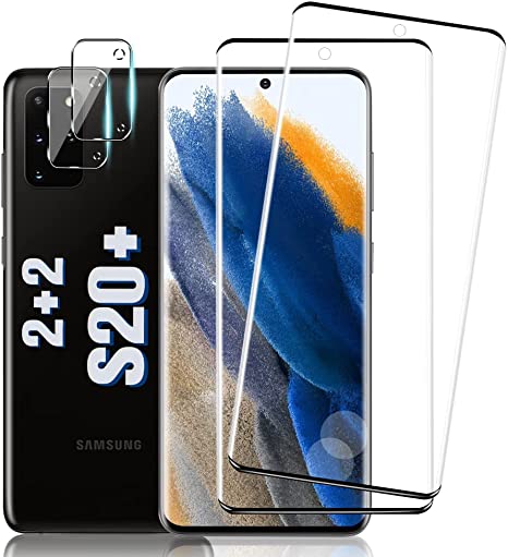 2 2 Pack Galaxy S20 Plus Screen Protector   2 Pack Camera Lens Protector,HD Clear Tempered Glass,3D Curved,9H Hardness Scratch Resistant,For Samsung Galaxy S20 Plus (6.7")-Support Fingerprint Unlock