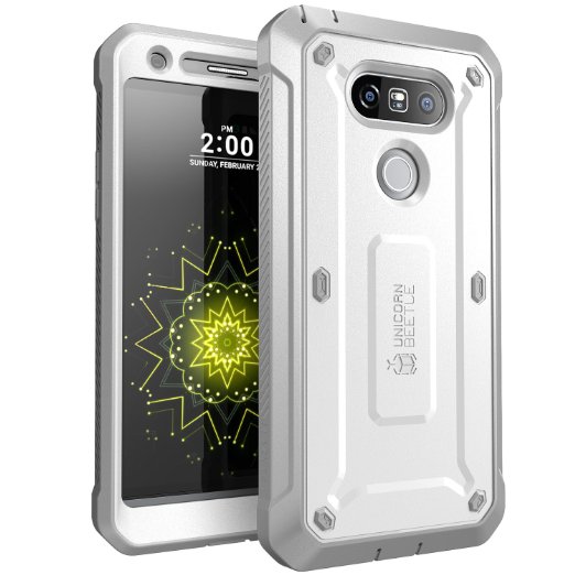 LG G5 Case, SUPCASE Full-body Rugged Holster Case with Built-in Screen Protector for LG G5 2016 Release, Unicorn Beetle PRO Series - Retail Package (White/Gray)