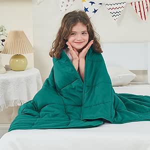 yescool Weighted Blanket (5 lbs, 36" x 48", Dark Green) Cooling Heavy Blanket for Sleeping Perfect for 40-60 lbs, Throw Size Breathable Blanket with Premium Glass Bead, Machine Washable