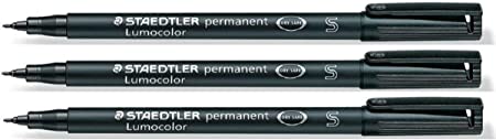 Staedtler Lumocolor Black Superfine Permanent Marker Pens Pack of 3 Waterproof Smudge Resistant Quick Dry CD DVD OHP