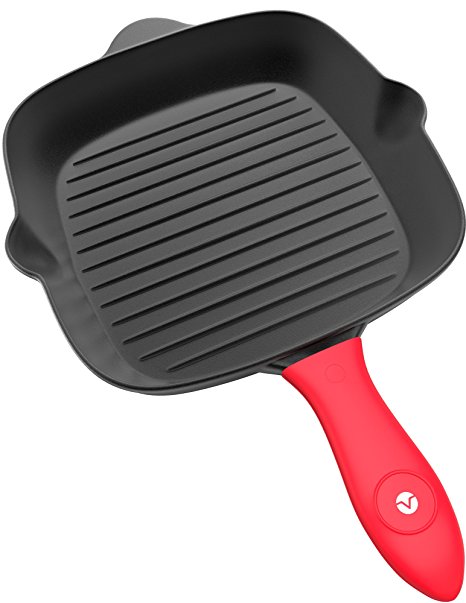 Vremi Cast Iron Grill Pan - Pre Seasoned Cast Iron Skillet with Handle Cover - Stovetop Grill Pan Nonstick Indoor Grilling Pan for Electric or Gas Stove Top - Heavy Duty Cast Iron Cookware Grill