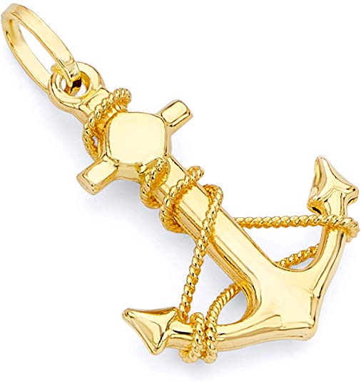 14k REAL Yellow Gold Anchor Charm Pendant