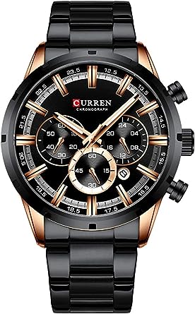 CURREN Mens Watch Sport Quartz Chronograph Wristwatches with Luminous Hands Fashion Stainless Steel Clock