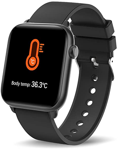 KOSPET Smart Watch, 1.3" Touch Screen Smartwatch with Body Temperature, Fitness Trackers with Heart Rate Monitor, Waterproof IP68 Pedometer Stopwatch for Men Women for iPhone Android Phone (Black)